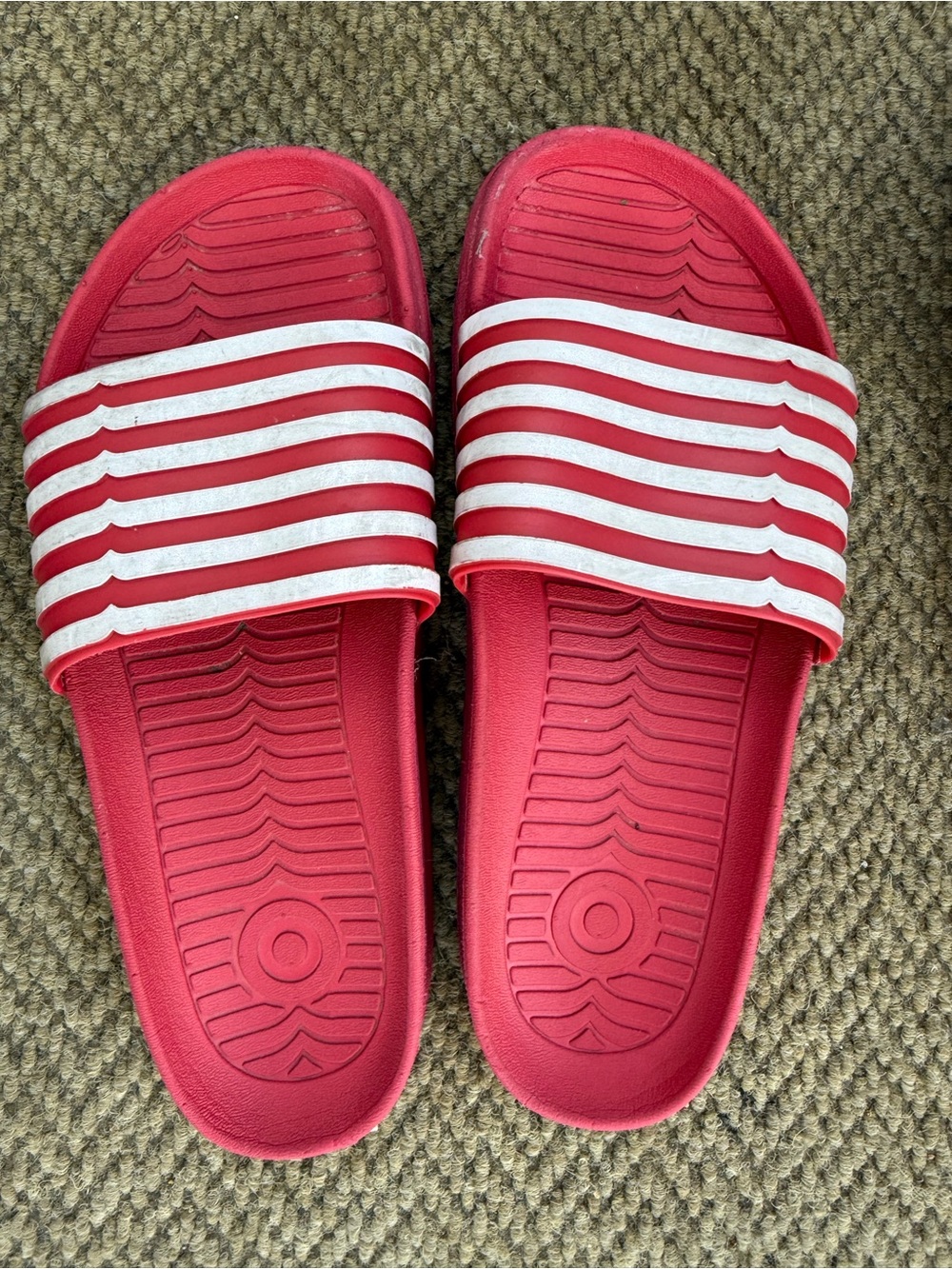 Women’s Red Slide Sandals with White Striped Strap